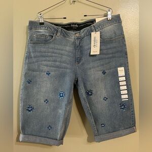 Rafaella Weekend Sequined Slimming Comfort Waist  Jean Bermuda Shorts 18W NWT